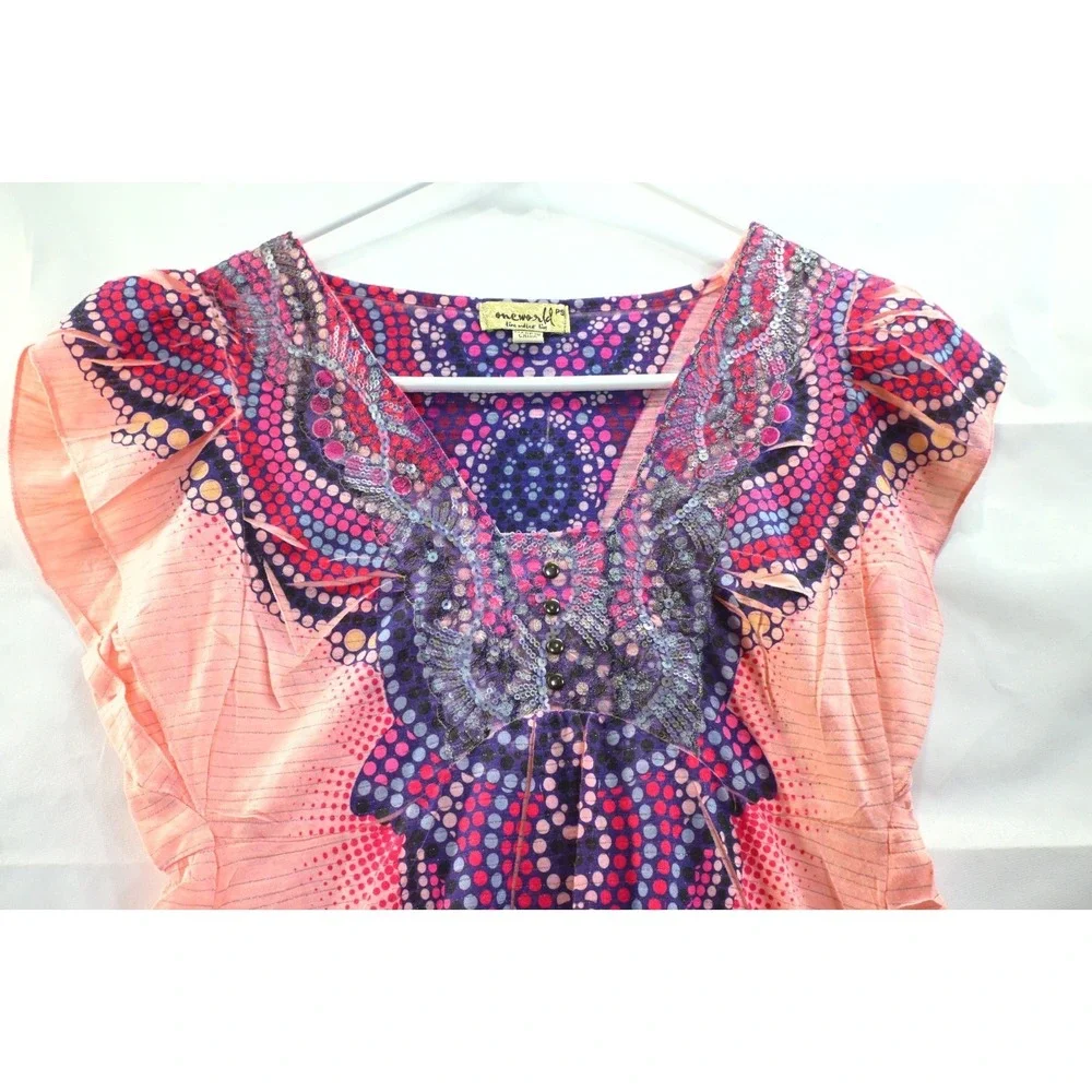 One World Pink Purple Embellished Y2K Top PS Petite Beaded Boho Fairycore Dreamy
